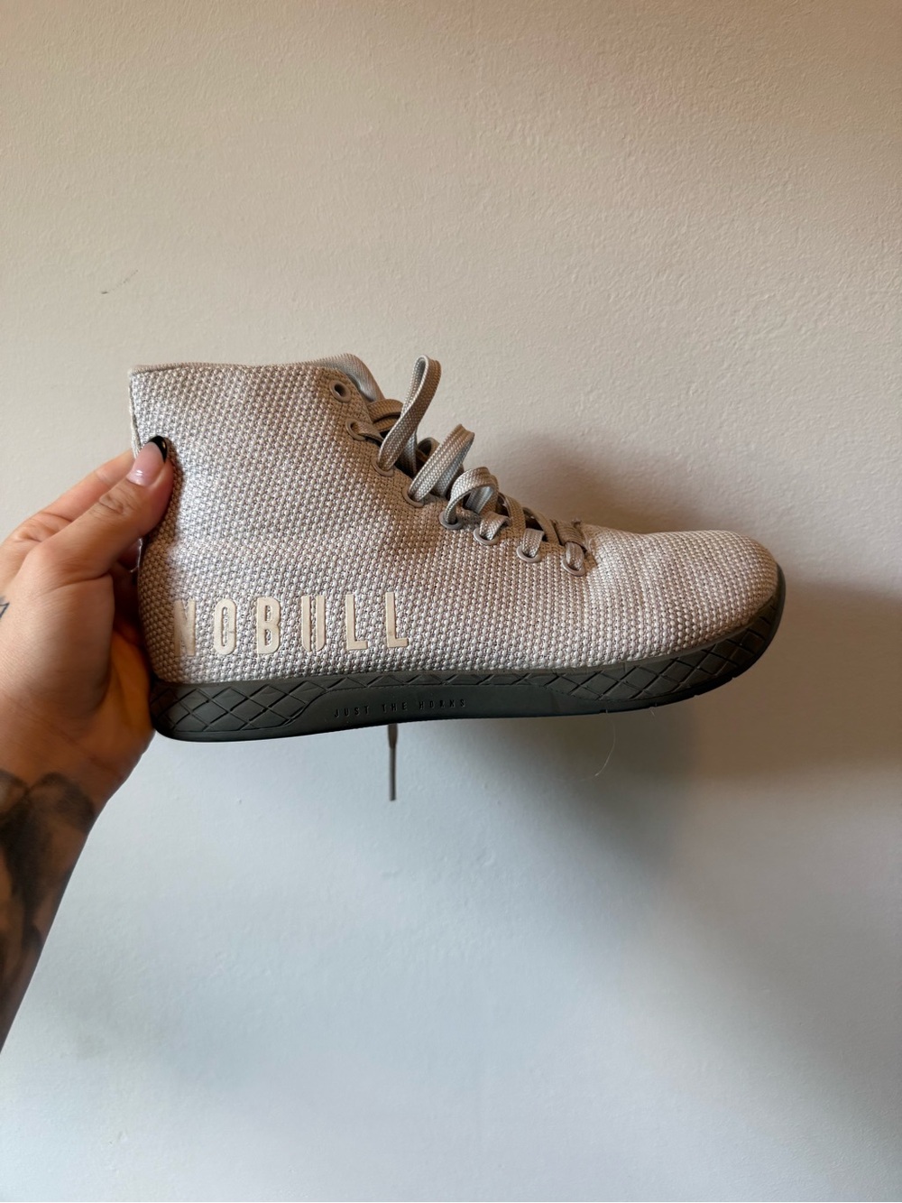 NOBULL Light Gray High-Top Training Shoe with Dark Gray Sole